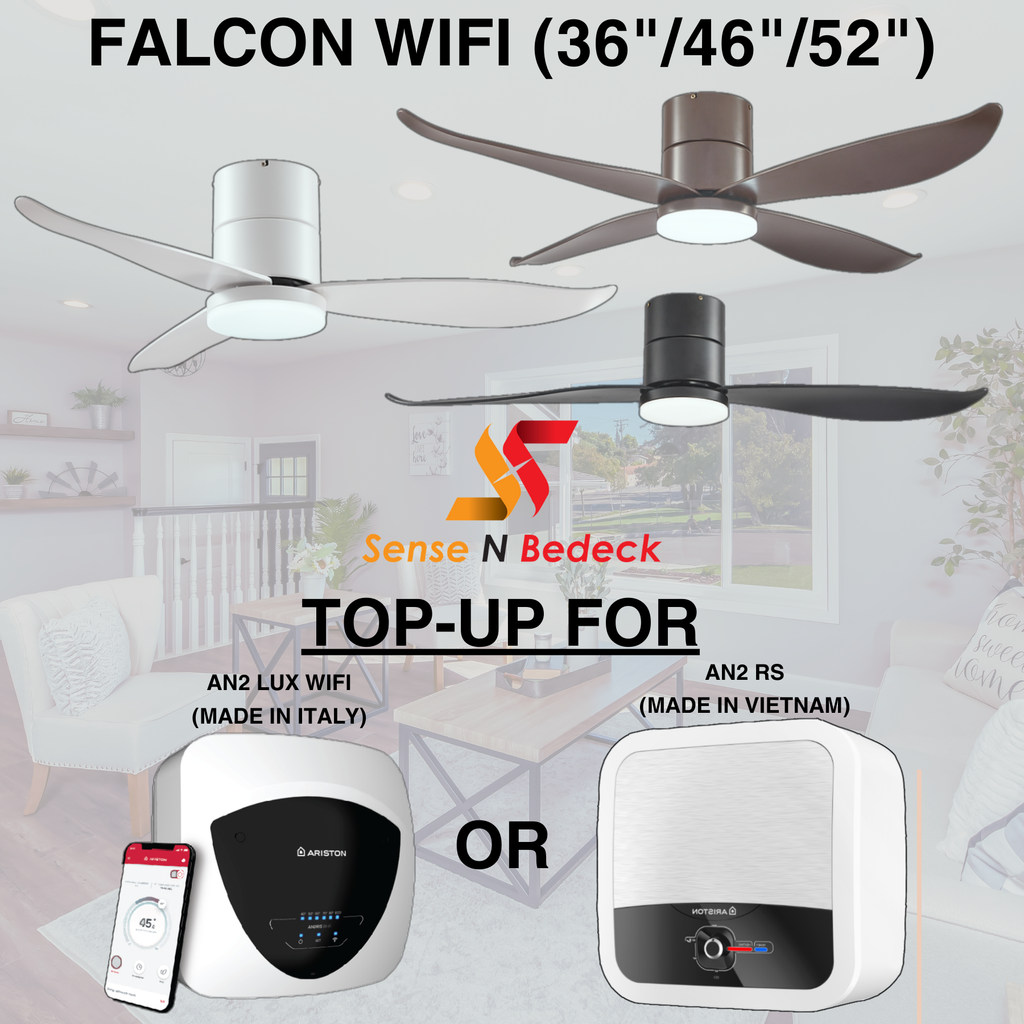 Falcon Bestar Smart Ceiling Fan Bundle Deals with optional topup for Ariston Storage Heater