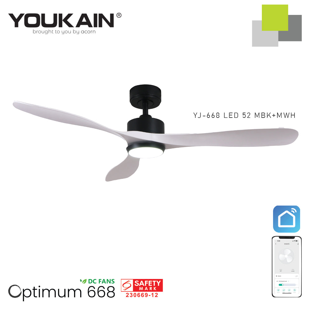 Youkain YJ-688 52" MBK+MWH with LED Fan Light