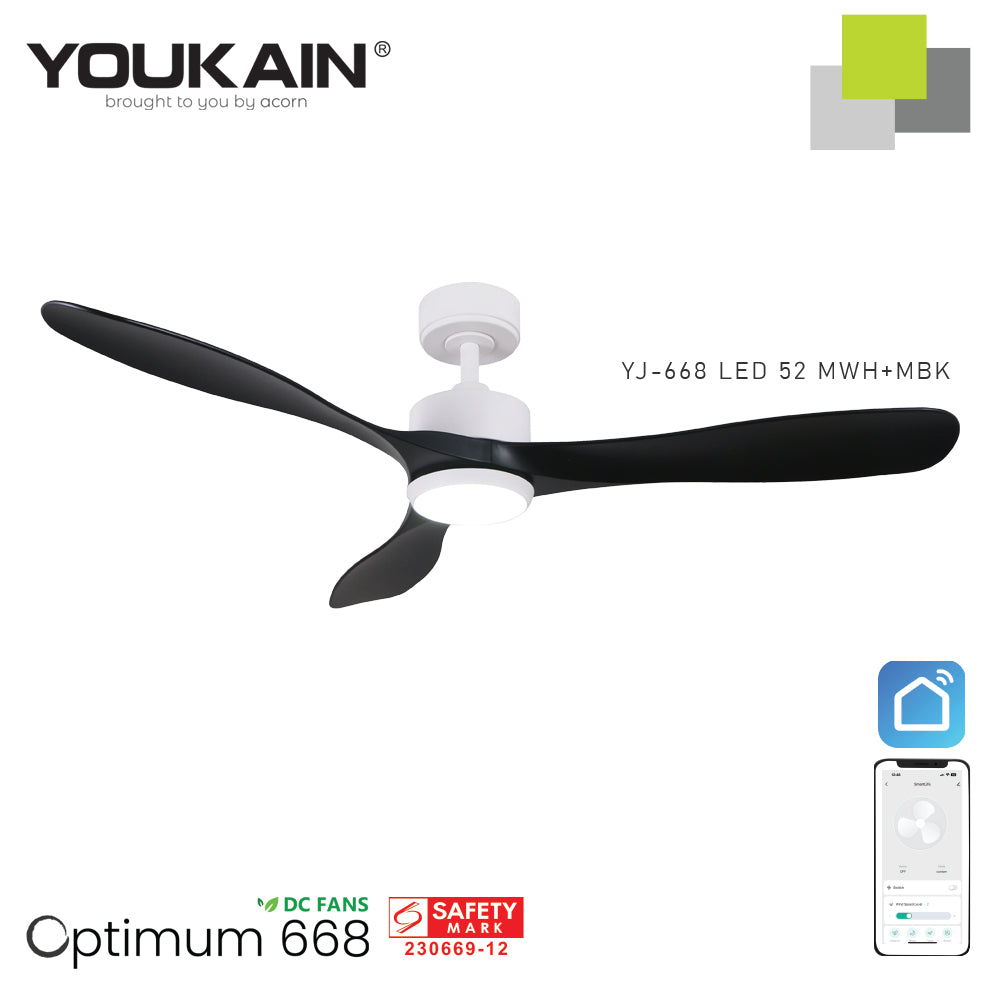 Youkain YJ-688 52" MWH+MBK with LED Fan Light
