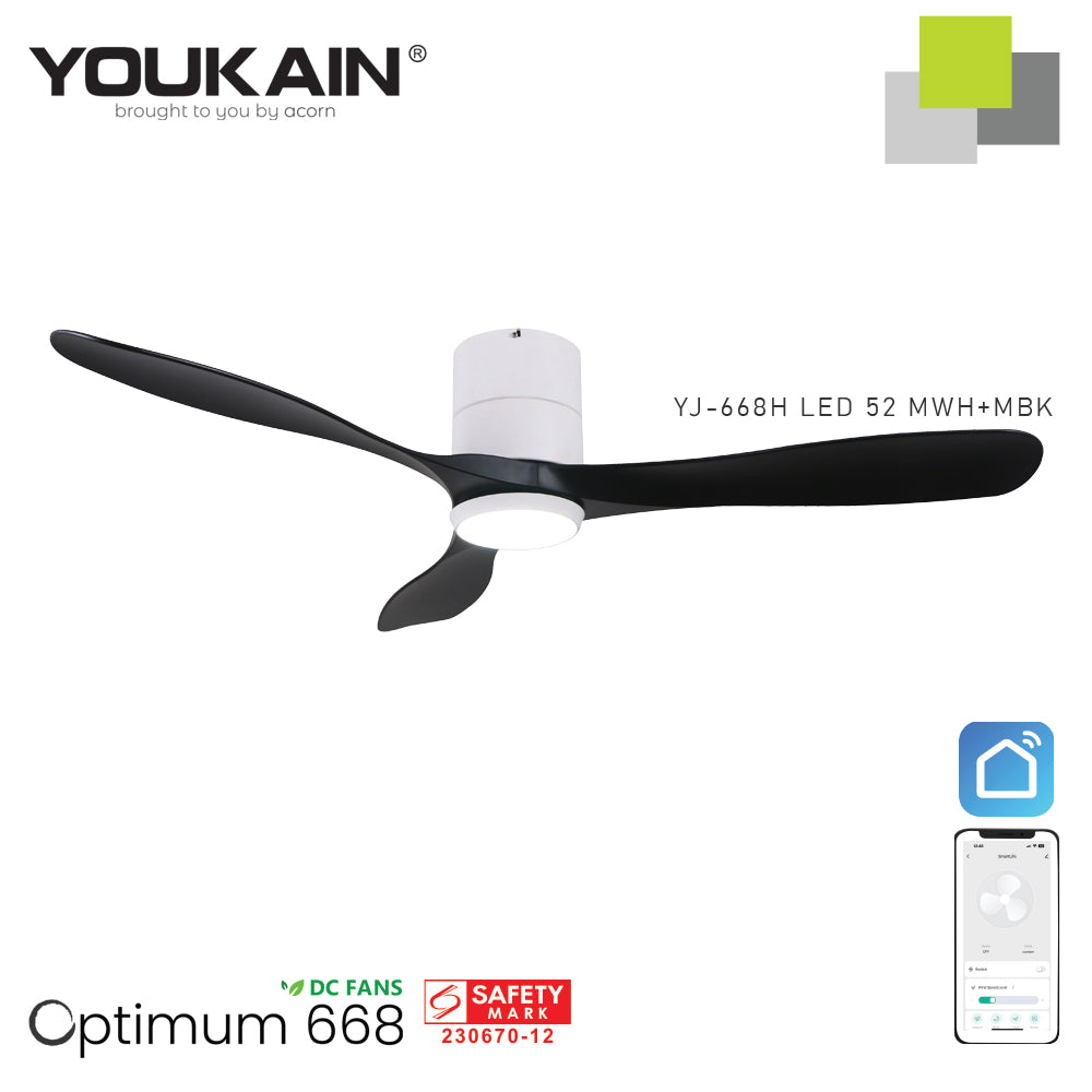 Youkain YJ-688H 52" MWH+MBK with LED Fan Light